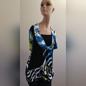 Frank Lyman Design Abstract Zebra Print Zip Pocket Top Size 16